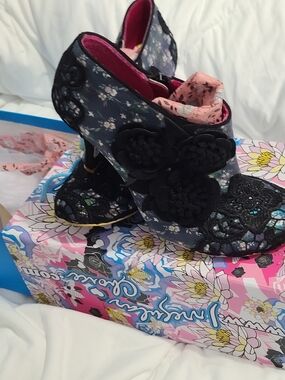 Irregular Choice Cheeky Moose Black Floral lace ankle booties